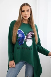 Oversize print blouse dark green
