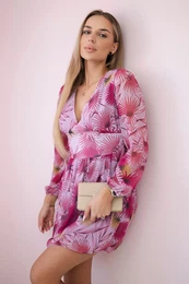 Airy dress with a floral motif in dark pink color