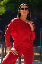 Cotton set Sweatshirt + Wide leg trousers red