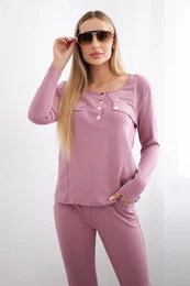 Set with a neckline with press studs in dark pink color