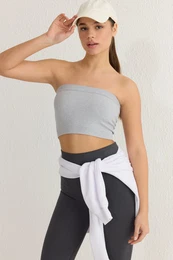 Grey Melange Seamless Light Support/Shaping Strapless Knitted Sports Bra