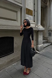 Black A-Cut Velvet Knitted Dress