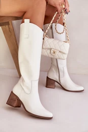 Suede Knee High Boots With Turned Shaft On Heel Beige Zazoo 3487