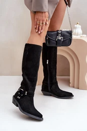 Suede Cowboy Boots On Low Heel With Decoration 3656 Black
