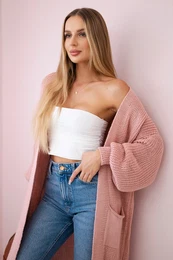 Long sweater powder pink cardigan