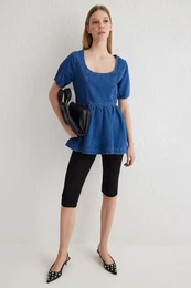 Blue Flounce Denim Blouse
