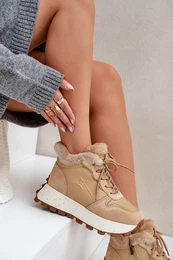 Leather Sneakers Ankle Boots For Women With Fur On Platform Big Star