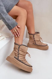 PH2 Women's Snow Boots With Embroidery On Platform Brown Naleris