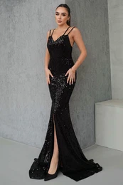 Black Bodysitting Sequin Knitted Stylish Long Evening Dress