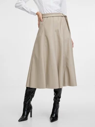 Beige women's faux leather midi skirt - Women's