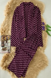 Plum Hearted Tie Detail Viscose Woven Pajama Set