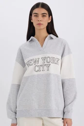 Relax Fit Polo Neck Printed Thick Sweatshirt