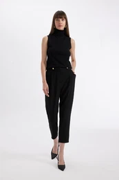Black Classic Chino Pants Carrot Fit Basic Plain Pocket High Waist