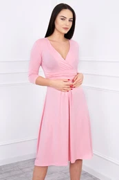 marka niezdefiniowana Dress with cut-off under the bust, 3/4 sleeves powder