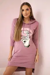 marka niezdefiniowana Dress with longer back and colorful print dark pink