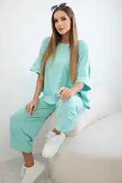 Woski Bavlnn komplet halenka + kalhoty mincovna