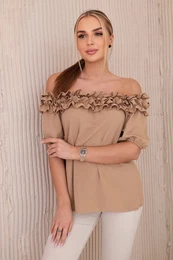 Woski Spanish blouse with a small frill Camel