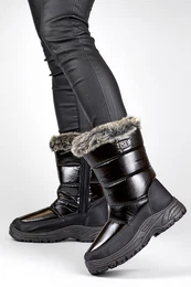 Women's white high snow boots, insulated winter boots with a drawstring