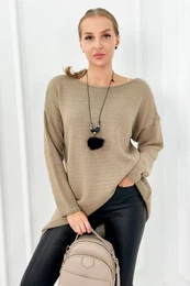 Woski Sweater with necklace dark beige