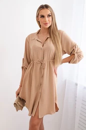 Kesi Woski Dress with button closure and tie at the waist dark camel