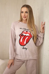 Kesi Woski Cotton set wiped with print sweatshirt + pants powder pink