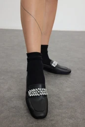 Black Stone Square Toe Women's Loafer