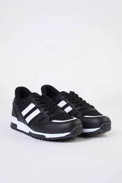 Black Lace-Up Contrast Women's Sneakers