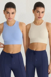 Stone-Blue 2-Pack Seamless Light Support/Shaping Knitted Sports Bra