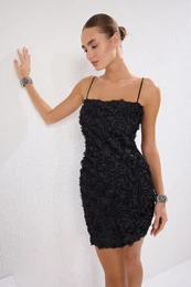 Black 3D Rose Applique Dress