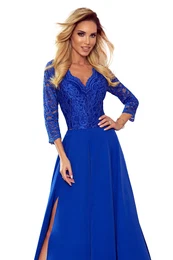 Elegant long dress with lace neckline