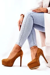 WS1 Classic Suede Platform Stilettos Camel Silly