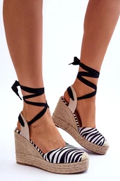 FS1 Tied Sandals On A High Wedge Black And White Lendy