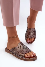 PE2 Shiny Women's Flat Sandals with Copper Embellishment Ebirena