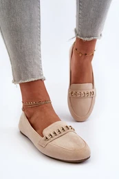 FD1 Shiny Women's Loafers with Chain Beige Aredilla