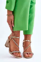 FJ1 Leather Sandals With Rhinestones Heels gold Carlotta