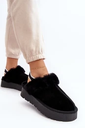 FS1 Leather Suede Slippers Women On Platform With Fur Black Sophienne