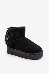 FR1 Women's Snow Boots with Chunky Platform and Fringes Black Lirico