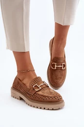 FB1 Women's Ajour Moccasins With Ornament Camel Talesse