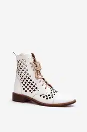 Openwork Leather Boots 2695 White