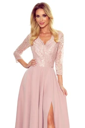 Elegant long dress with lace neckline