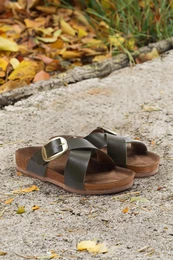 Khaki Buckled Cross Strap Women's Slippers