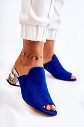 PA2 Women's Suede Sandals On Heel Navy Blue Marine