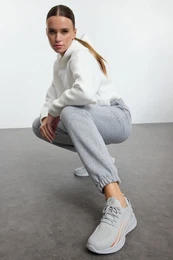 Grey Knit Lace-Up Women's Walking Sneakers