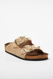 Brown Double Buckle Rivet Women's Slippers