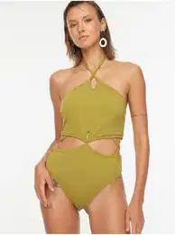 Light Green Women's One-piece Swimsuit with Cut-Outs - Women