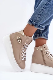 LEMAR Women's High-Top Zipper Sneakers Beige Katerin