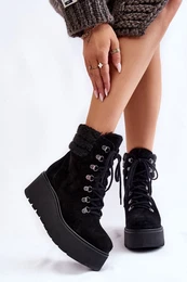 LEMAR Women's Suede Wedge Boots Black Meniko