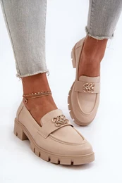 PE2 Elegant Women's Loafers with Gold Decoration Beige Tosisa