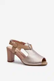 PE2 Women's Sandals with High Heel Made of Eco Leather Gold Queenmarie