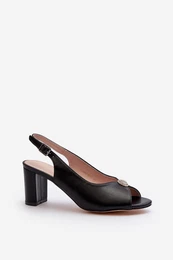 PE1 Elegant Sandals With Ornament on Heel Black Trasea